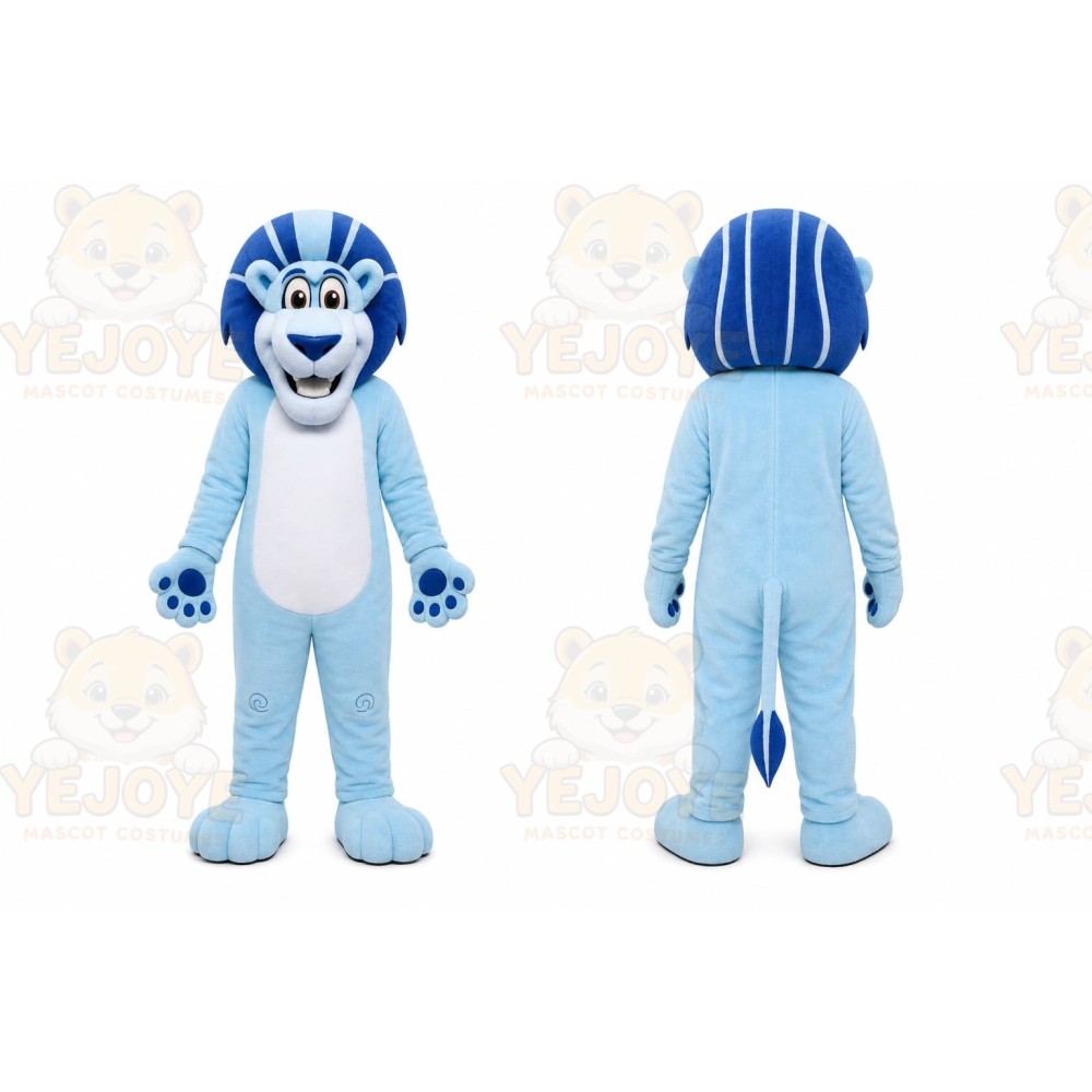Blue Lion Mascot Costume with Custom Logo