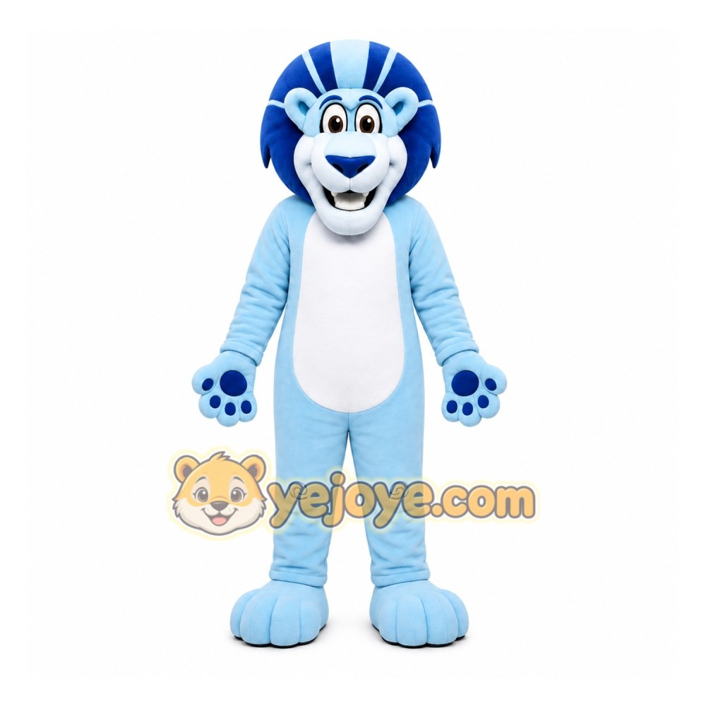 Blue Lion Mascot Costume with Custom Logo Blue Lion Mascot Costume with Custom Logo