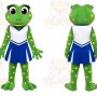 Green Frog Mascot Costume with Custom Logo