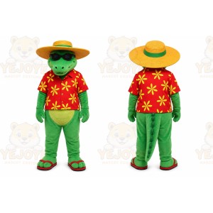 Green Alligator Mascot Costume with Custom Logo