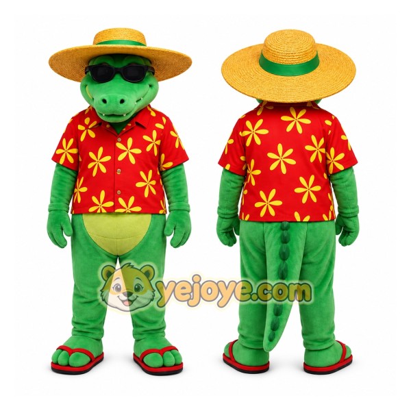 Green Alligator Mascot Costume with Custom Logo