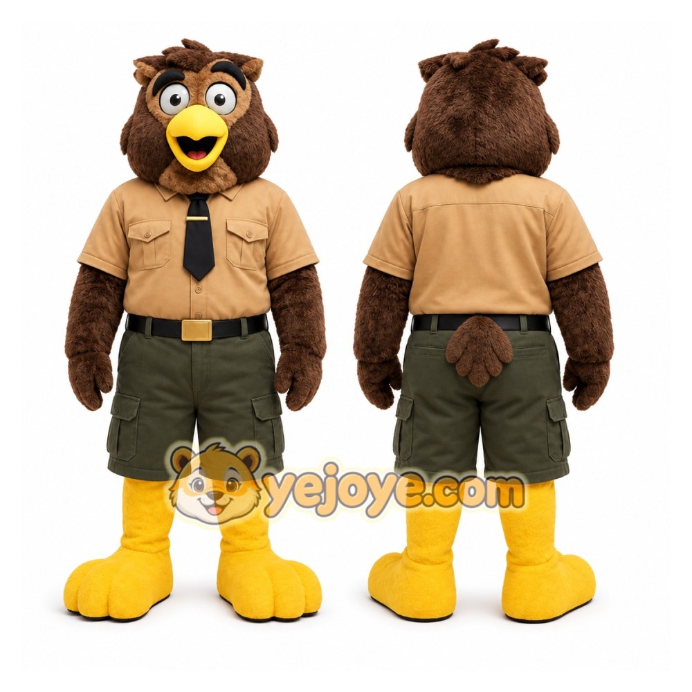 Brown Owl Mascot Costume with Custom Logo