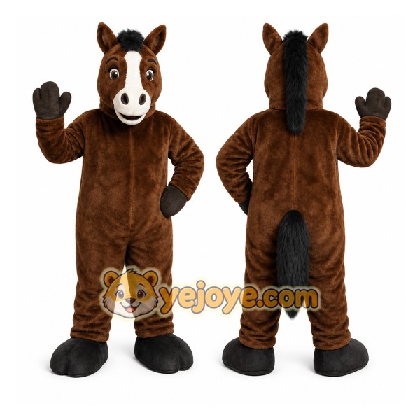 Brown Horse Mascot Costume with Custom Logo