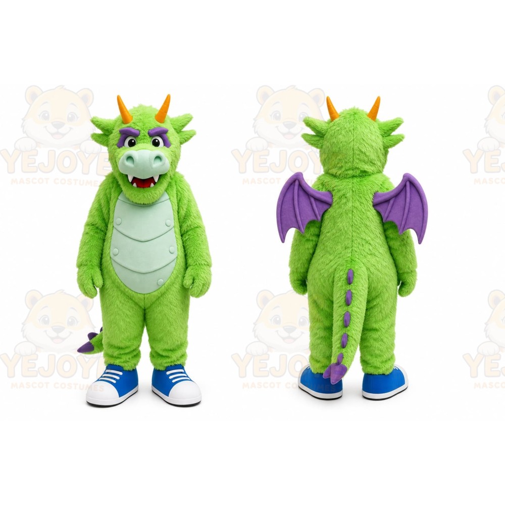 Green Dragon Mascot Costume with Custom Logo