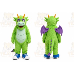 Green Dragon Mascot Costume with Custom Logo