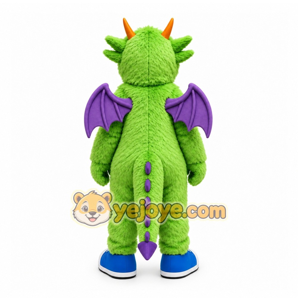 Green Dragon Mascot Costume with Custom Logo