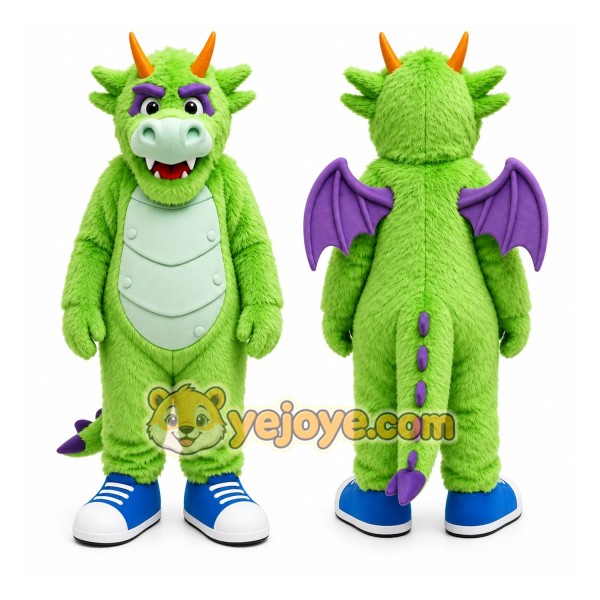 Green Dragon Mascot Costume with Custom Logo