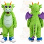 Green Dragon Mascot Costume with Custom Logo