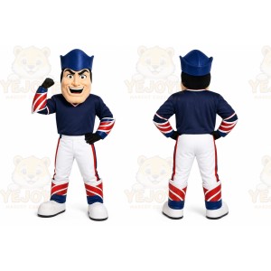 Blue Superhero Mascot Costume with Custom Logo