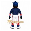 Blue Superhero Mascot Costume with Custom Logo