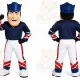 Blue Superhero Mascot Costume with Custom Logo