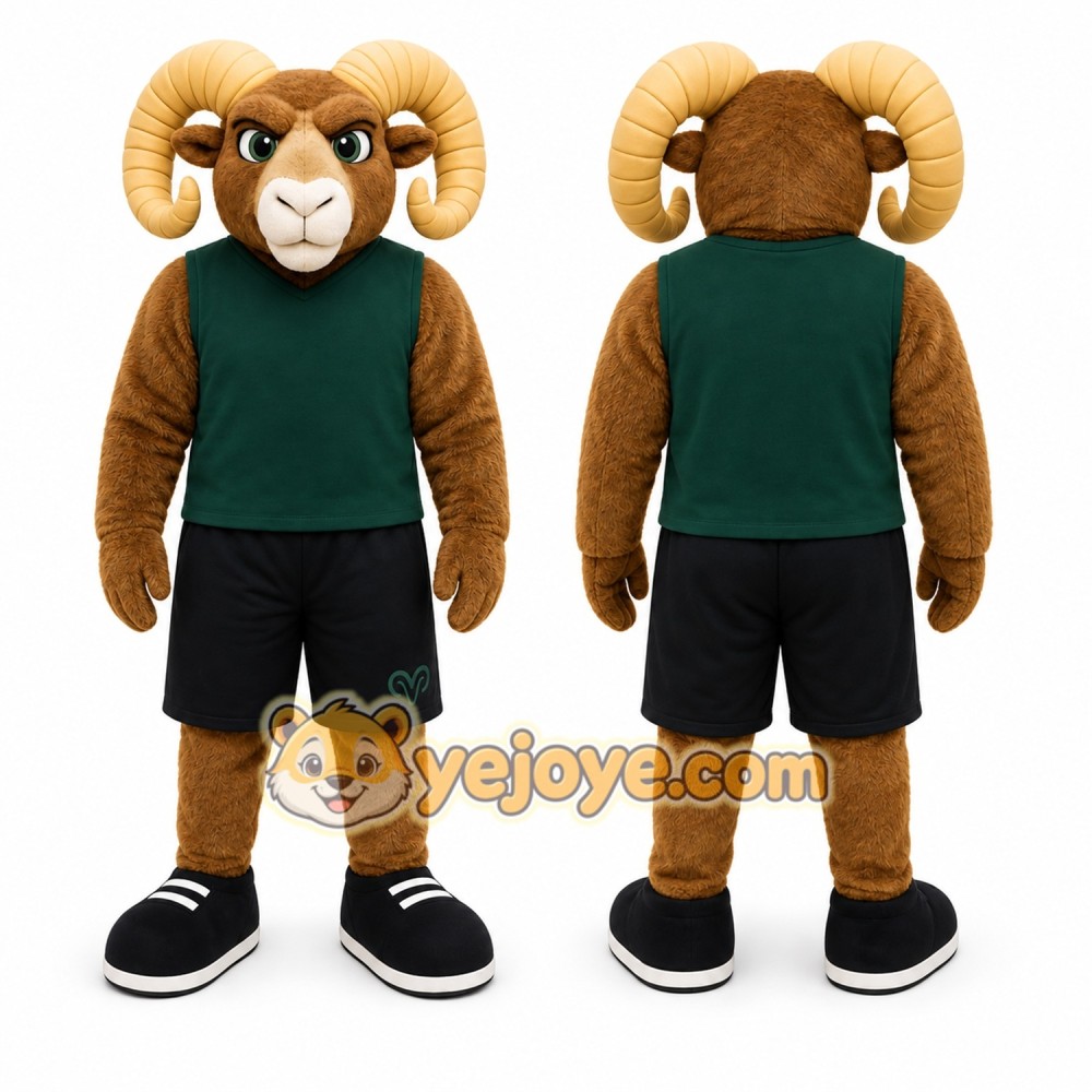 Brown Sheep Mascot Costume with Custom Logo Brown Sheep Mascot Costume with Custom Logo