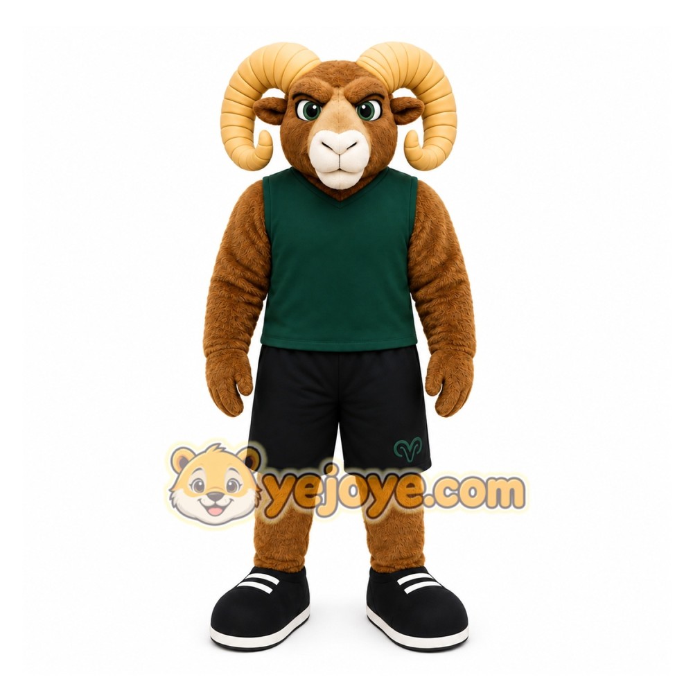 Brown Sheep Mascot Costume with Custom Logo Brown Sheep Mascot Costume with Custom Logo