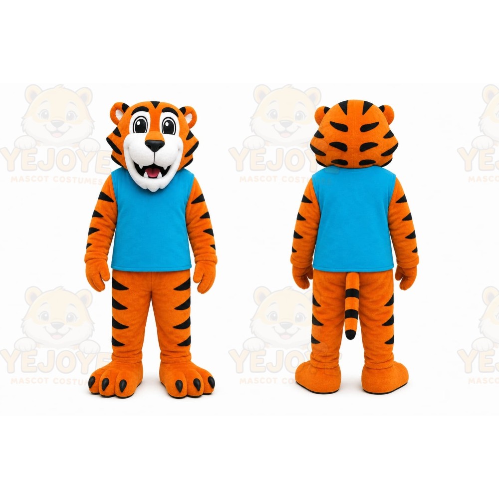 Orange Tiger Mascot Costume with Custom Logo
