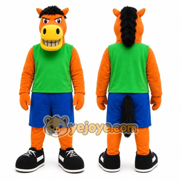 Orange Horse Mascot Costume with Custom Logo