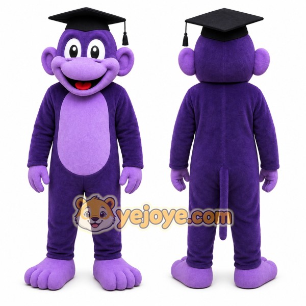 Purple Monkey Mascot Costume with Custom Logo