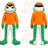 Green Frog Mascot Costume with Custom Logo