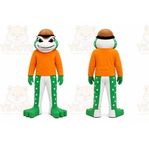 Green Frog Mascot Costume with Custom Logo