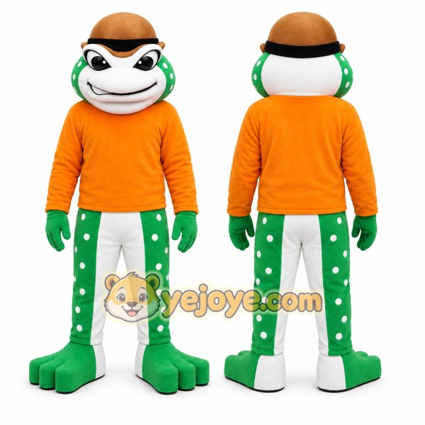 Green Frog Mascot Costume with Custom Logo