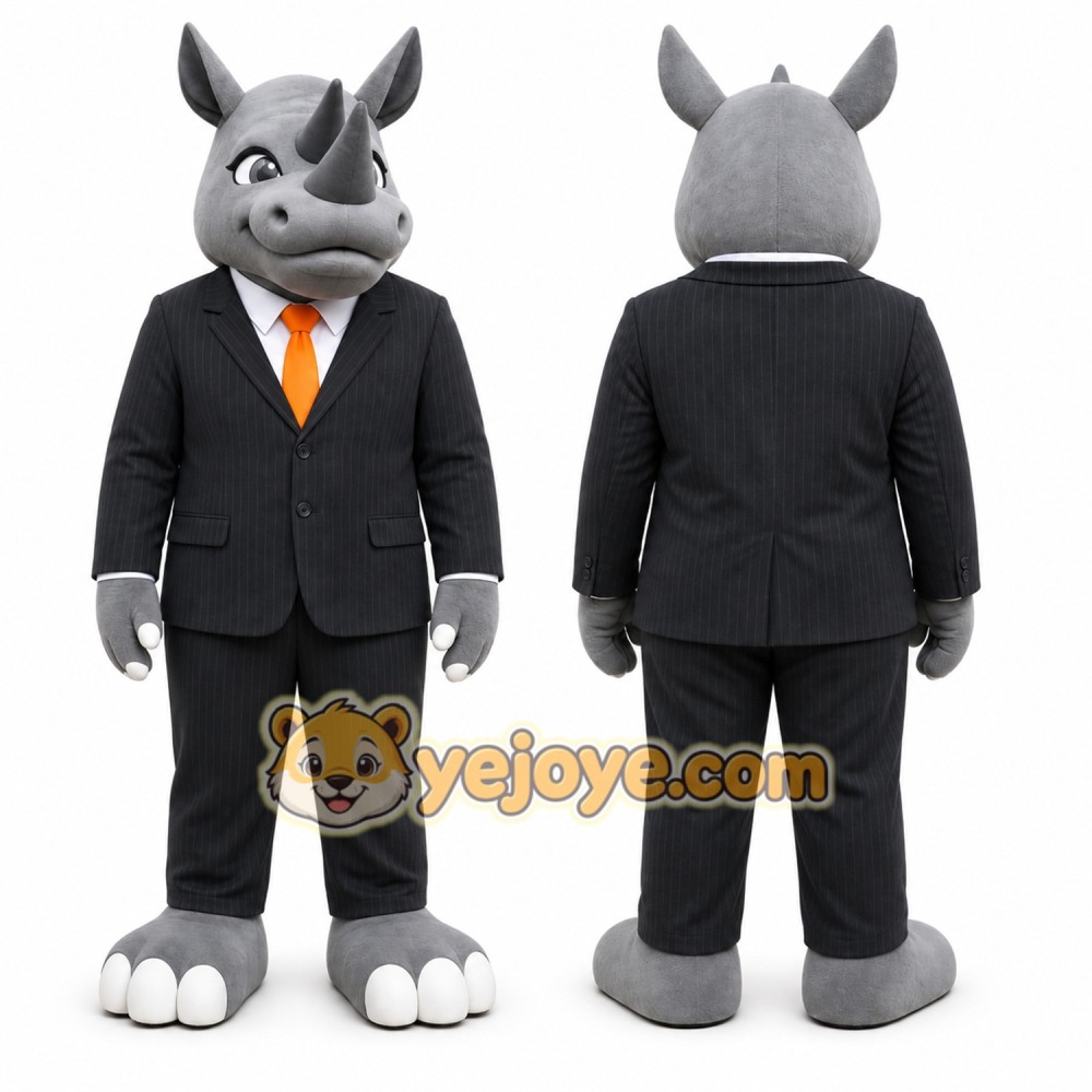 Gray Rhinoceros Mascot Costume with Custom Logo Gray Rhinoceros Mascot Costume with Custom Logo