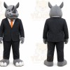 Gray Rhinoceros Mascot Costume with Custom Logo