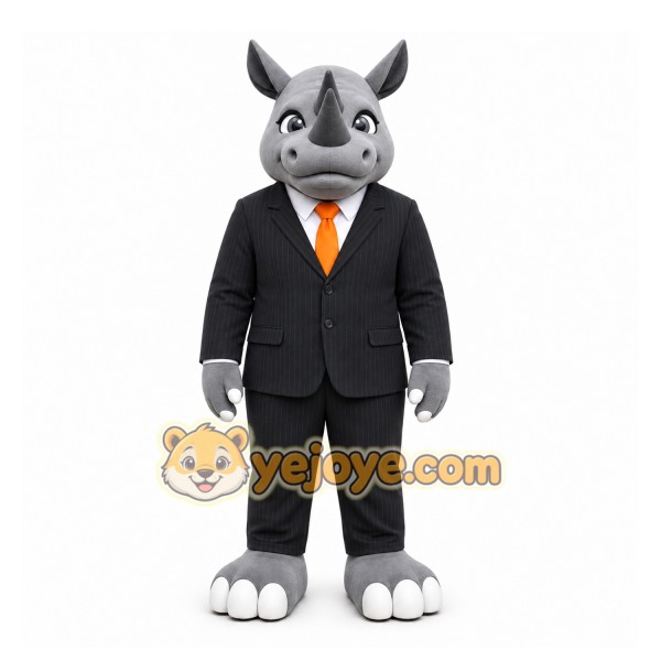 Gray Rhinoceros Mascot Costume with Custom Logo