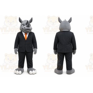 Gray Rhinoceros Mascot Costume with Custom Logo