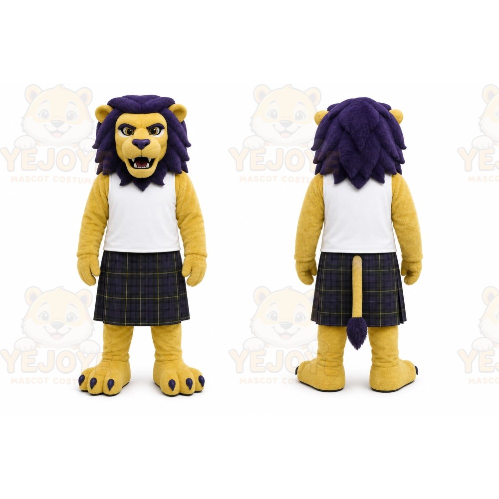 Yellow Lion Mascot Costume with Custom Logo