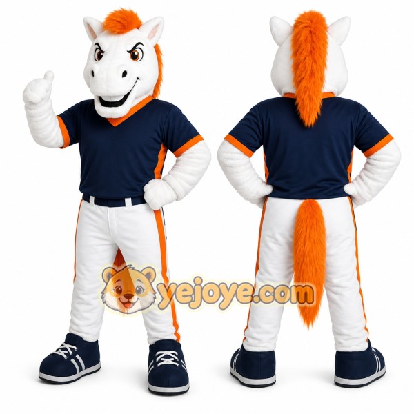 White Horse Mascot Costume with Custom Logo