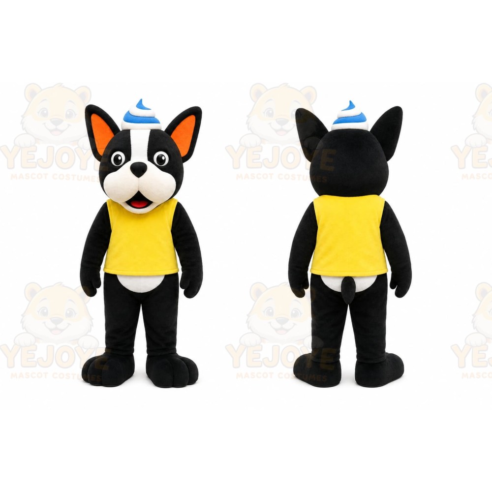 Black Dog Mascot Costume with Custom Logo