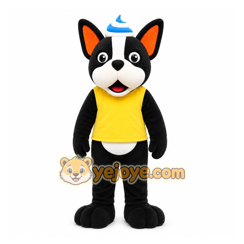 Black Dog Mascot Costume with Custom Logo
