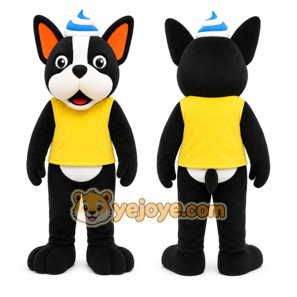 Black Dog Mascot Costume with Custom Logo