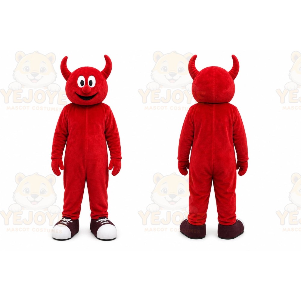 Red Devil Mascot Costume with Custom Logo