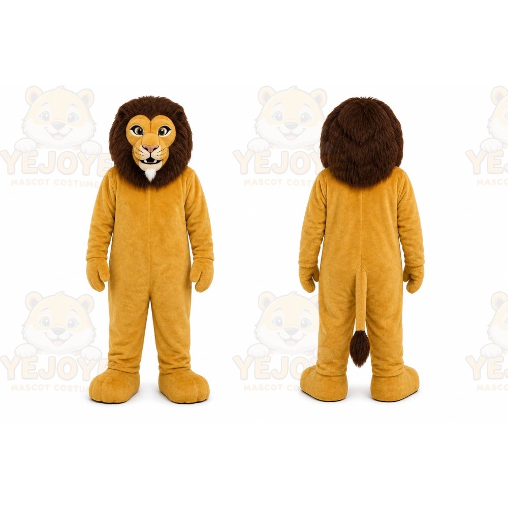 Tan Lion Mascot Costume with Custom Logo