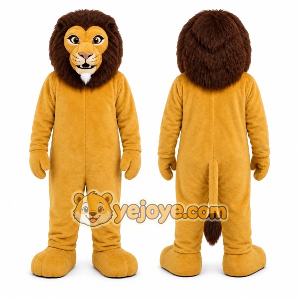 Tan Lion Mascot Costume with Custom Logo