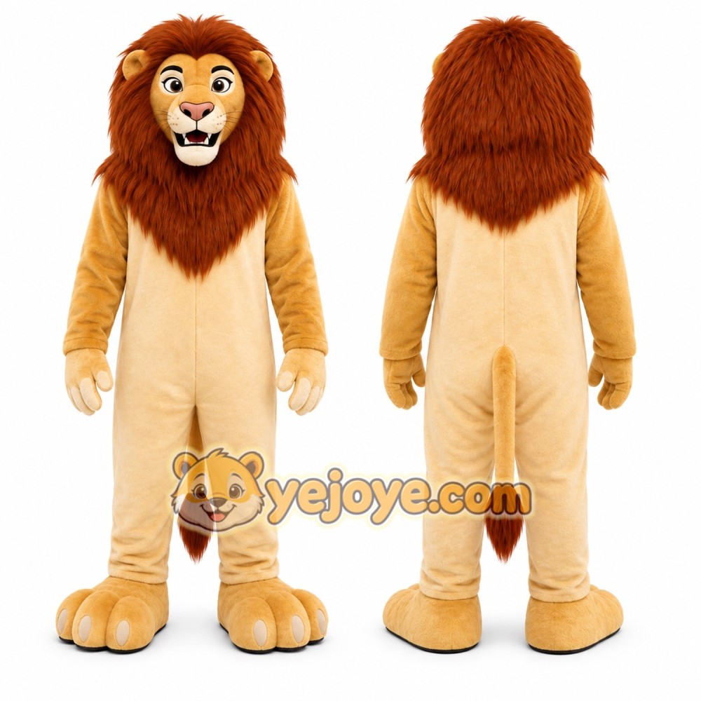 Tan Lion Mascot Costume with Custom Logo Tan Lion Mascot Costume with Custom Logo