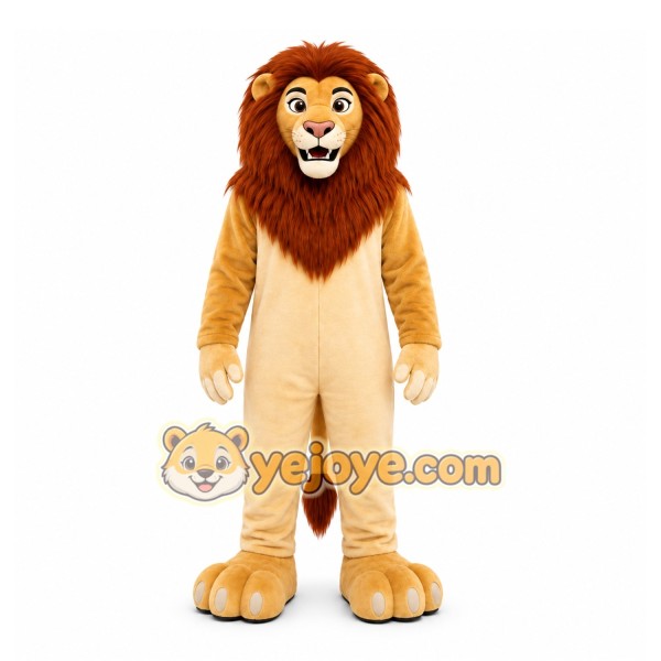 Tan Lion Mascot Costume with Custom Logo