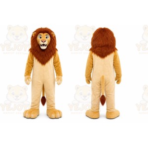 Tan Lion Mascot Costume with Custom Logo