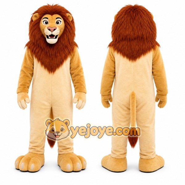 Tan Lion Mascot Costume with Custom Logo
