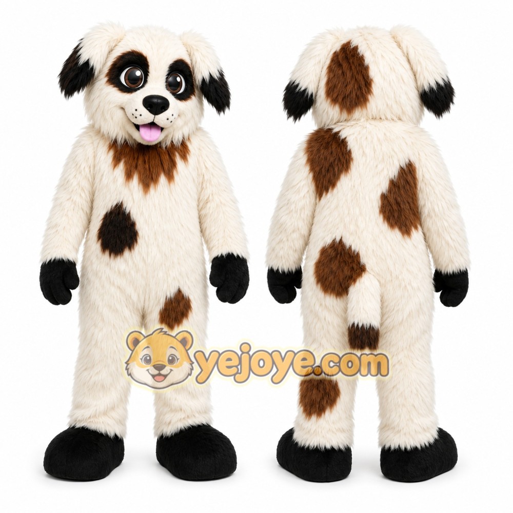White Dog Mascot Costume with Custom Logo