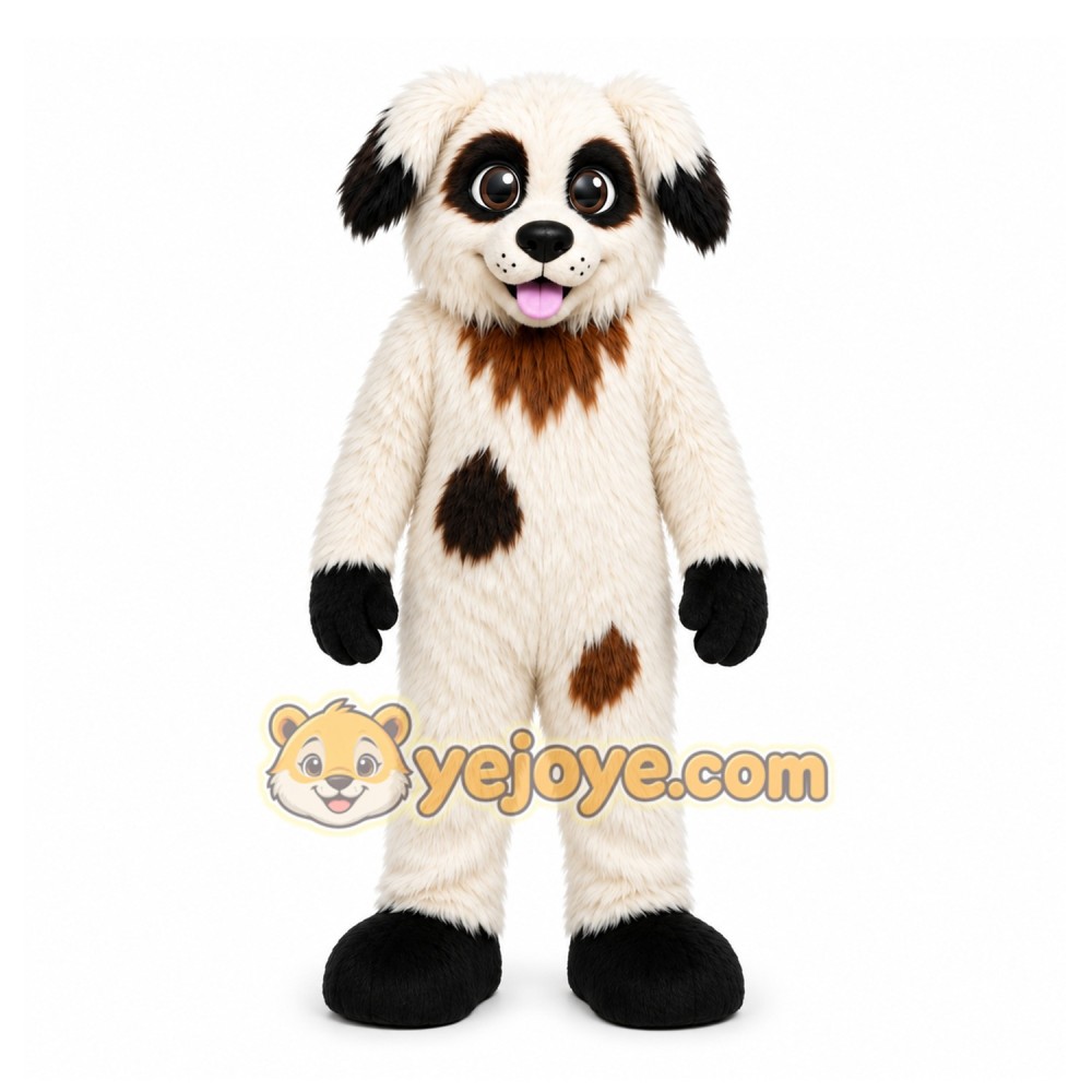White Dog Mascot Costume with Custom Logo