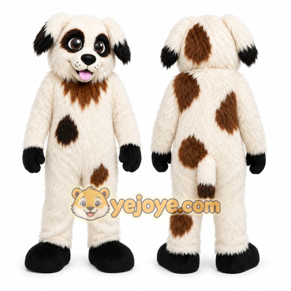 White Dog Mascot Costume with Custom Logo