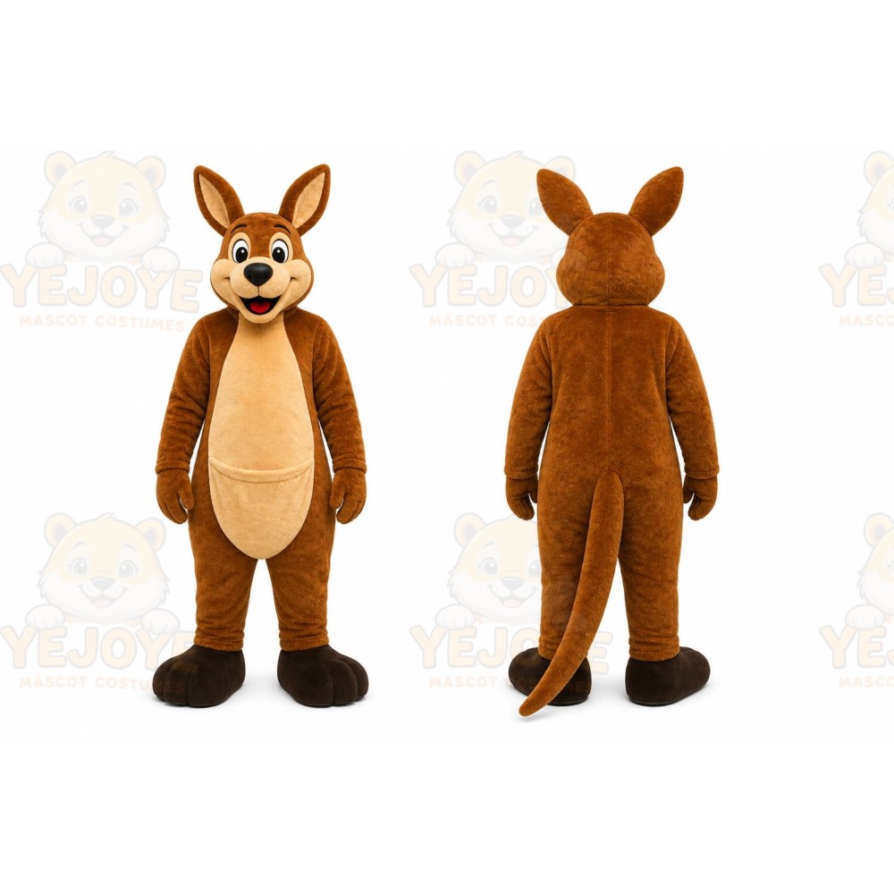 Brown Kangaroo Mascot Costume with Custom Logo