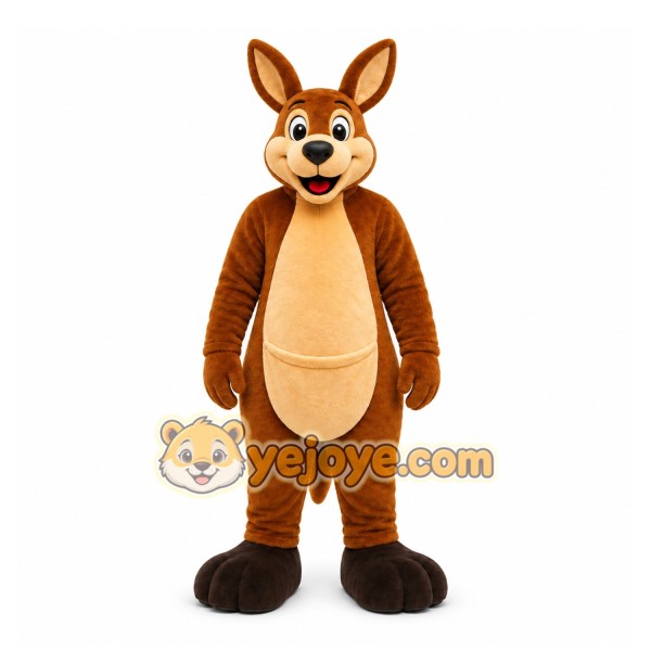 Brown Kangaroo Mascot Costume with Custom Logo