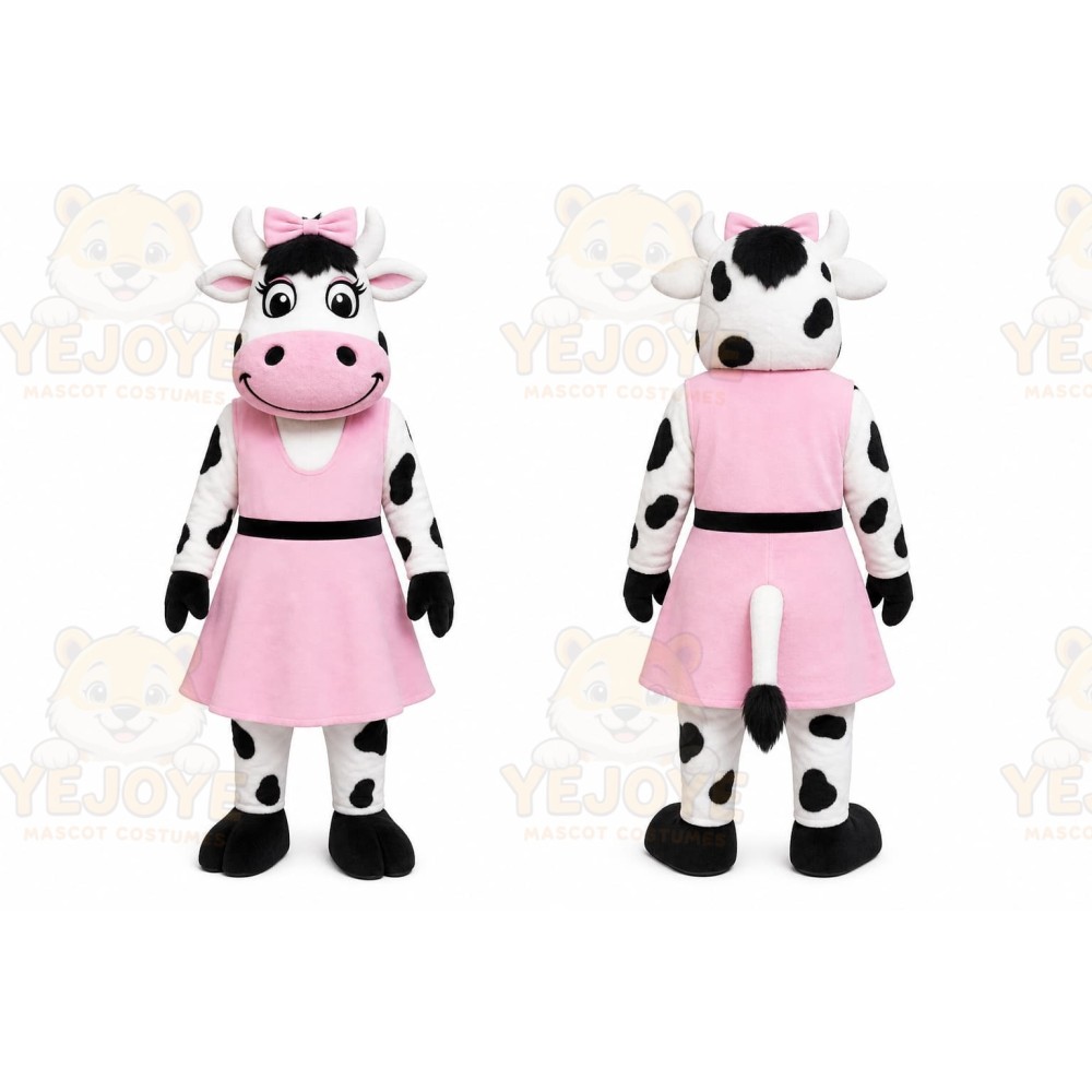 Pink Cow Mascot Costume with Custom Logo