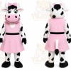 Pink Cow Mascot Costume with Custom Logo