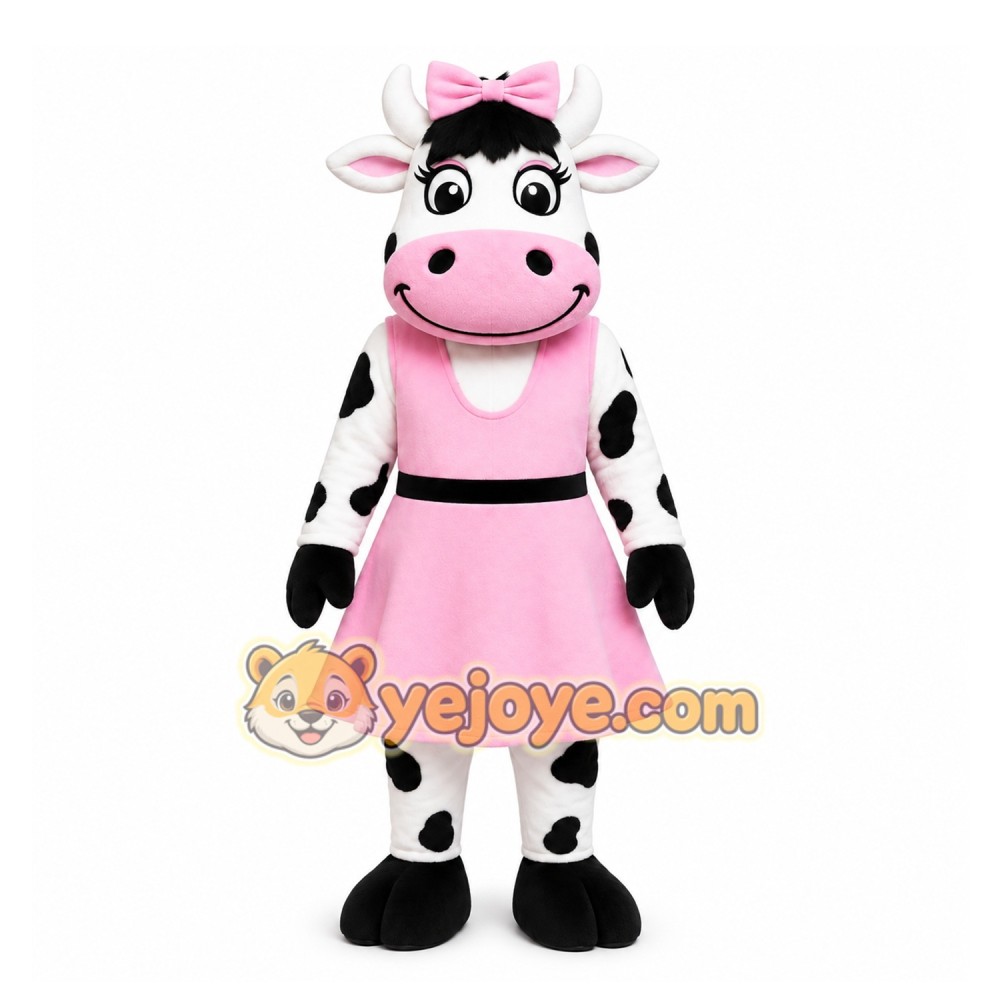 Pink Cow Mascot Costume with Custom Logo Pink Cow Mascot Costume with Custom Logo