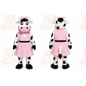 Pink Cow Mascot Costume with Custom Logo