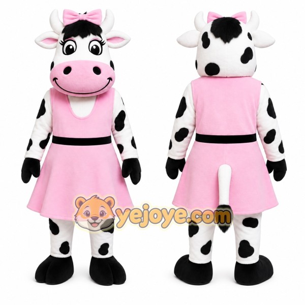 Pink Cow Mascot Costume with Custom Logo