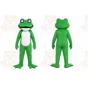 Green Frog Mascot Costume with Custom Logo